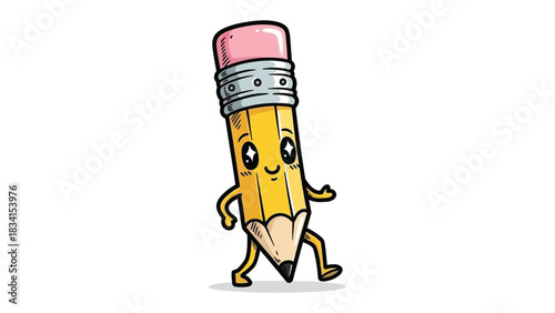 Animated Pencil: A friendly, animated pencil character is shown with an inviting smile and cheerful demeanor.