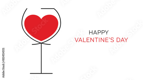 Minimalist graphic of a wine glass filled with a red heart shape celebrating valentine s day