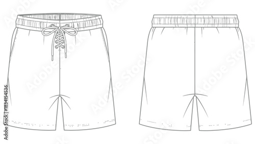 Two views of white shorts with drawstring and elastic waistband design