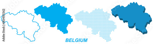 Belgium Map Vector Set, European Outline Silhouette Dotted 3D Solid Shapes, Belgium Country Infographic Template, Editable EPS Belgium Geography