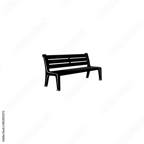 Black silhouette vector illustration of a classic park bench with slatted seat and backrest, perfect for outdoor scenes and public spaces
