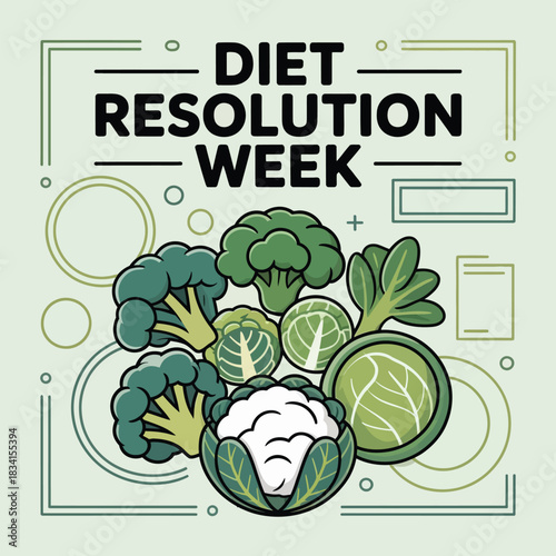 Diet Resolution Week Healthy Eating Vegetable Nutrition Illustration