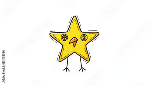 Star Bird's Cheerful Charisma: A cartoon-style illustration of a cheerful star with bird-like features, exuding joy and delight.