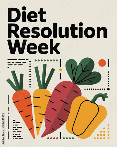 Diet Resolution Week Healthy Eating Vegetable Nutrition Illustration