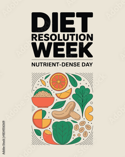 Diet Resolution Week Healthy Eating Vegetable Nutrition Illustration