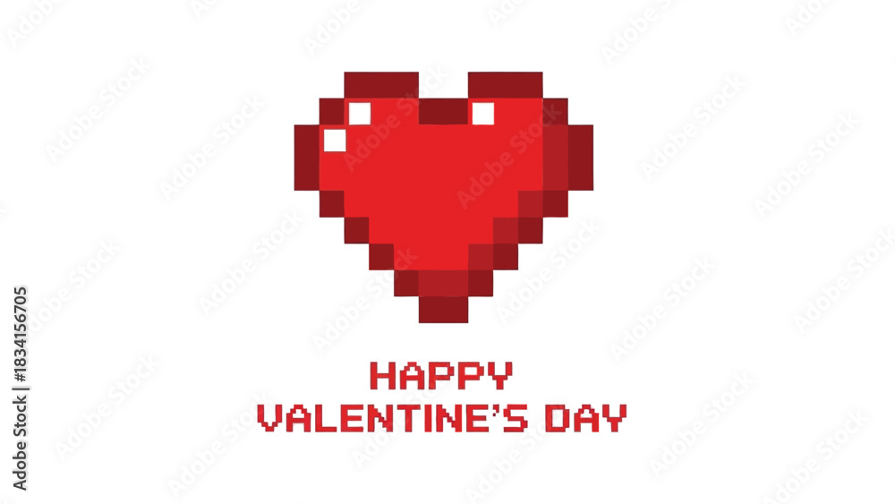 Obraz premium Retro pixel art red heart with happy valentines day text on a white background