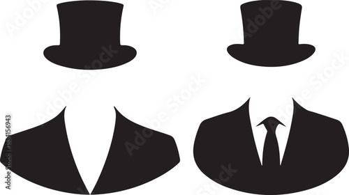 Two formal outfits with top hats silhouette