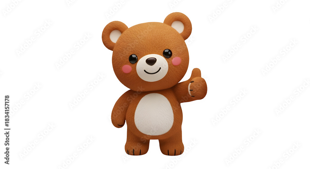 Obraz premium Cute brown teddy bear character figurine giving a thumbs up gesture, isolated on transparent background for easy design use