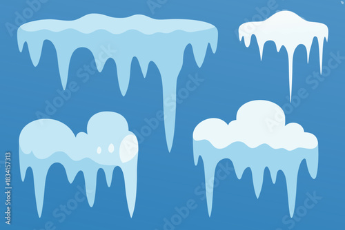 Cartoon icicles set on a blue background illustration
