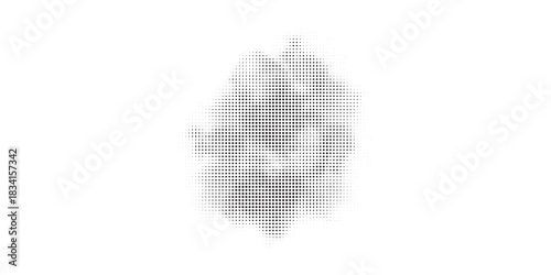 Monochrome halftone dot pattern forming an abstract smoky cloud shape with dissolving edges.