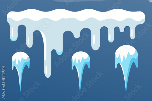 Cartoon snow and icicles on a blue background illustration
