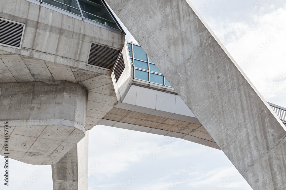 Fototapeta premium Close-up abstract detail of the Avala tower's concrete geometric support structure, Belgrade, Serbia.