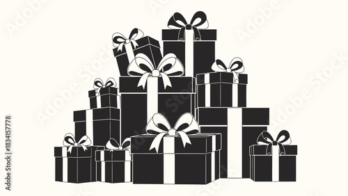 Pile of gift boxes with bows, symbolizing celebration, generosity, and special occasions