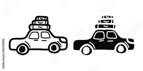 Road Trip Car Icon Set. Outline and Solid Version