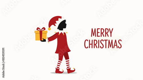 Christmas Elf with Gift and Greeting