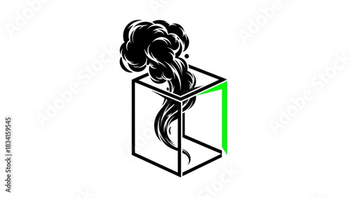 Smoke from box carbon emission pollution logo