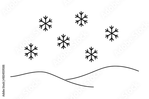 Minimalist Snowflake Elegance. Winter flakes in motion. Minimalistic one-line drawing snowflakes descending