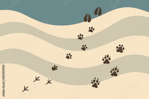 Geometric Winter Wildlife. Winter wildlife trail minimalist flat illustration of geometric prints of different