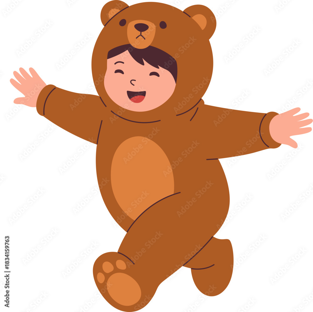 Obraz premium Joyful Child in Brown Bear Costume Illustration