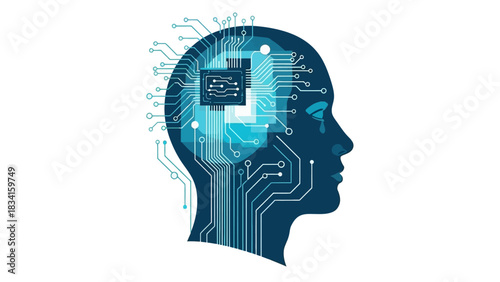 Artificial Intelligence A Digital Mind with Circuitry and Brain Illustration