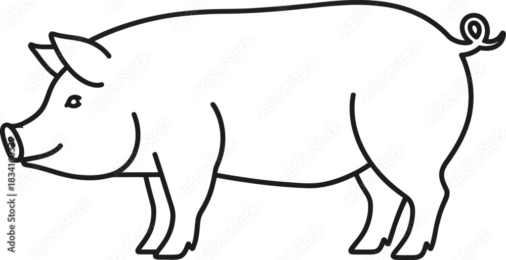 Obraz premium Simple outline drawing of a happy pig facing left