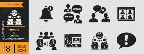 8 Remote and Digital Communication icons solid icon set Modern Remote Digital Communication Solid Icons Collection