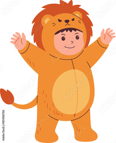 Cute Kid in Lion Costume for Fun Play Illustration