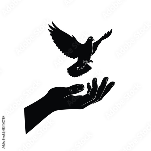 Hand releasing flying dove peace symbol vector illusration