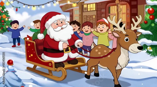 かわいいチビサンタのクリスマスパレードアニメーション