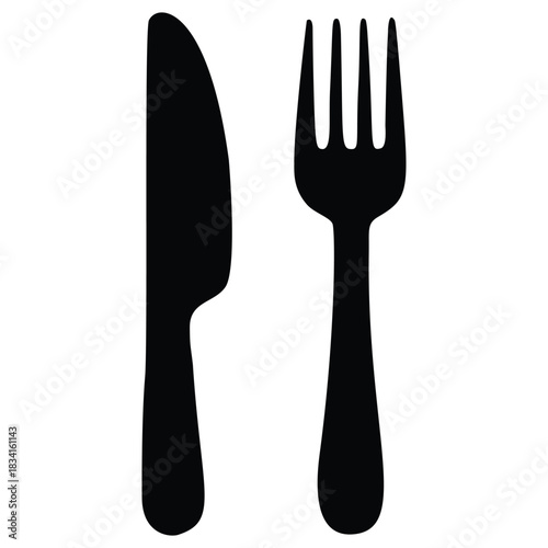 Fork and knife utensil silhouette, a classic food and dining icon
