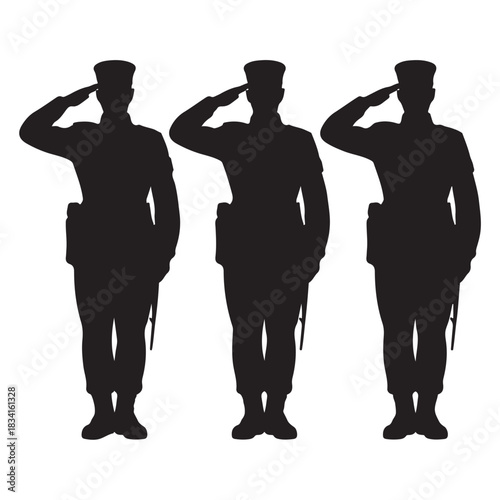  Set of a salute soldier Vector silhouette design