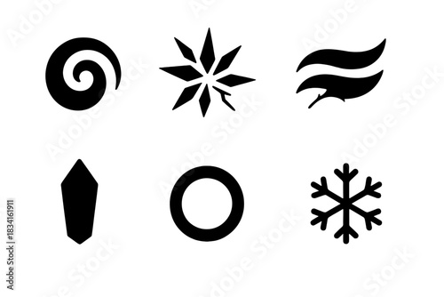 Frozen Icon Set. Frozen abstract. Filled icon set of Frozen abstract: icy swirl, shard burst, frost wave,