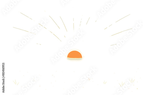 Frosty Dawn's Glow. Snowy haze at dawn. Soft fog drifts over a frozen field while thin rays stretch outward in