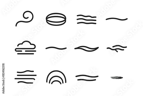 Winter Mist Icon Set. Winter mist elements. Line outline icon set of Winter mist elements: mist curl, fog loop