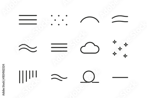 Minimal Winter Fog Icons. Minimal winter fog. Line outline icon set of Minimal winter fog: thin fog line, mist