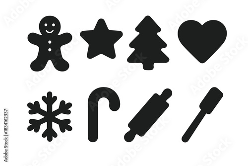 Gingerbread Icon Collection. Gingerbread shapes. Filled icon set of Gingerbread shapes: gingerbread man, star