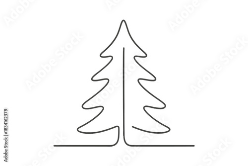 Neon Winter Tree. Neon winter tree. Minimalistic one-line drawing tree shape with soft light beam suggestion