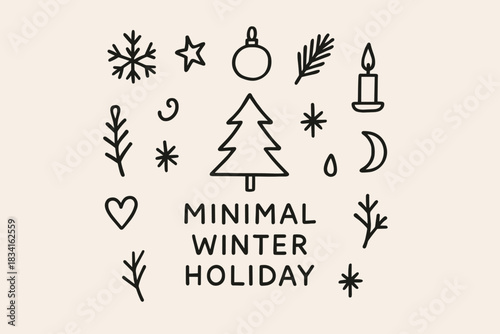 Minimal Winter Holiday. Minimal winter holiday. Hand-drawn doodle illustration of Minimal winter holiday.