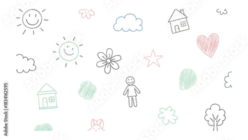 Fotografija Childhood Imagination Unleashed: A whimsical array of childlike drawings dance across a seamless backdrop, celebrating joy, creativity, and the innocence of play