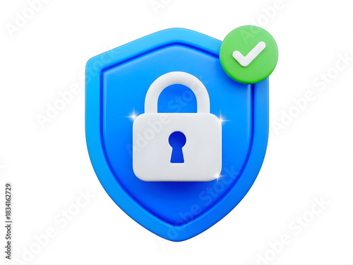 Security icon with 3d shield shape. Protection shield and padlock. User Account protection.