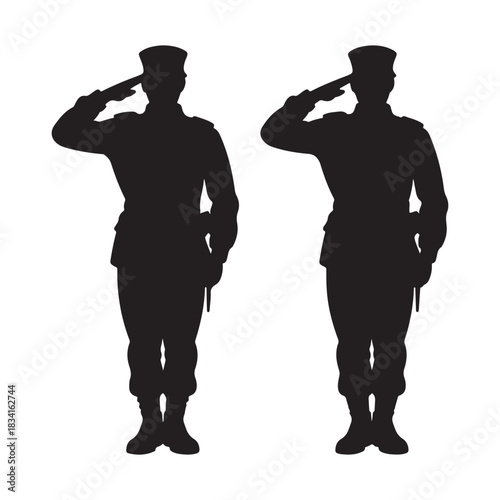  Set of a salute soldier Vector silhouette design