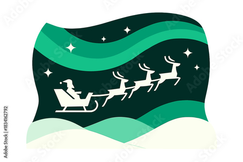 Santa's Night Sky. Santa’s Night Sky. Flat minimalist vector illustration of Santa’s Night Sky. A geometric
