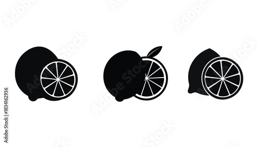 Collection of fresh citrus fruit silhouette icons