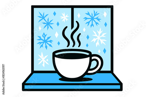 Tea by Frosty Window. Cup of Tea by Frosty Window. Flat minimalist vector illustration of a Cup of Tea by