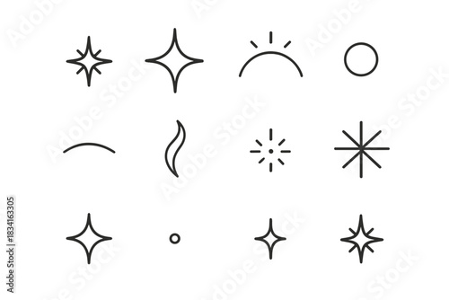 Decorative Sparks Icons. Decorative sparks. Line outline icon set of Decorative sparks: tiny flare, small glow