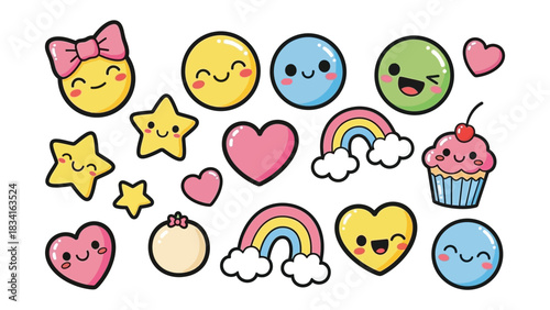 Obraz na plátně Sweet Emoticons Galore: A vibrant collection of kawaii emoticons