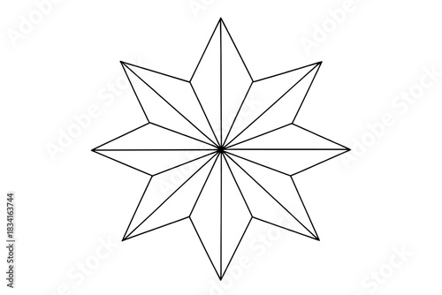 Origami Frost Star. Origami frost star. Minimalistic one-line drawing angular snowflake with symmetrical paper