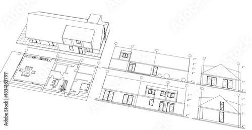 house traditional architecture plan 3d illustration	
