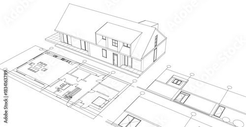 house traditional architecture plan 3d illustration	
