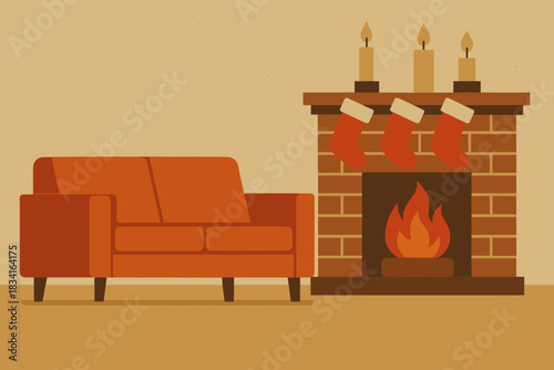 Minimalist Festive Living Room. Festive living room minimalist flat illustration of geometric sofa and